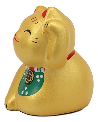Ebros Japanese Lucky Charm Beckoning Cat Gold Maneki Neko With Baby Bib Mini Figurine - Image 3