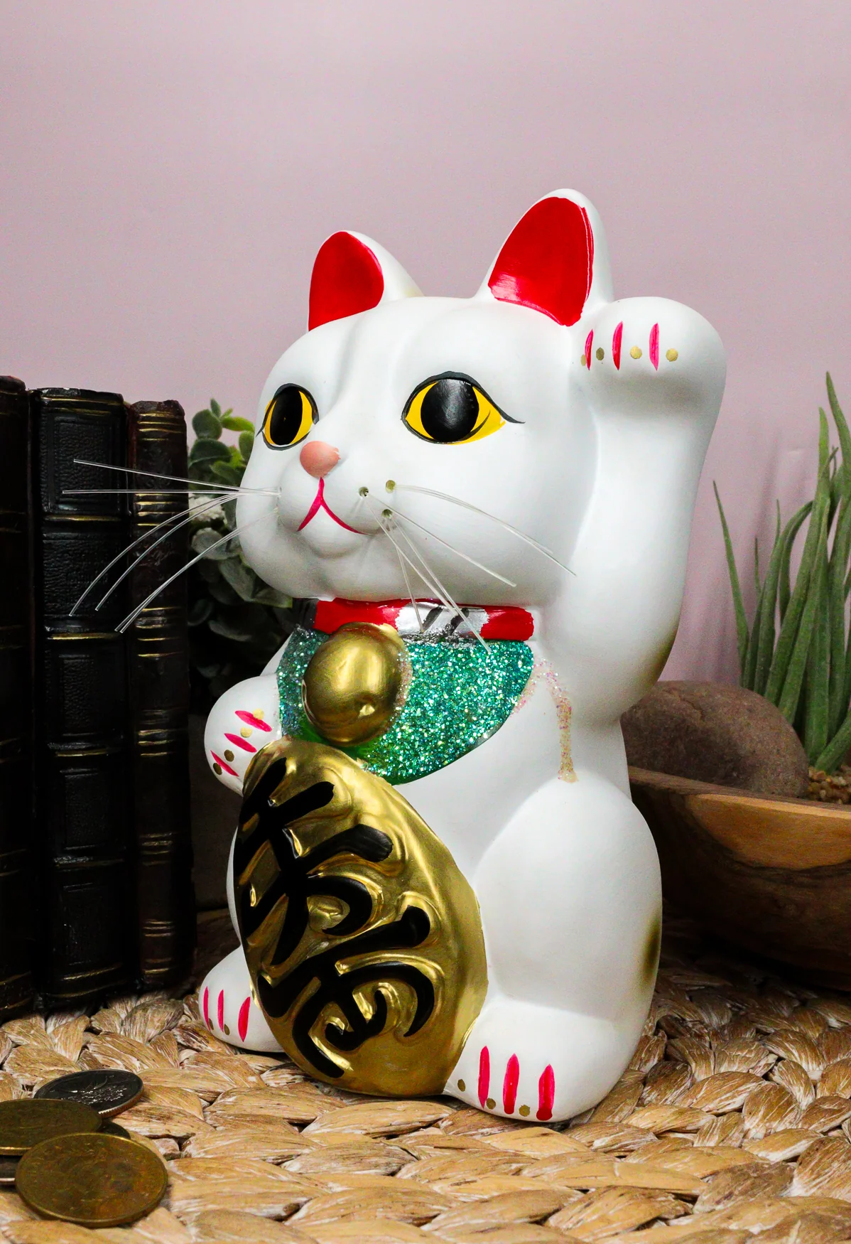 Japanese Lucky Charm White Beckoning Cat Maneki Neko Money Bank 8.5"H - Image 5