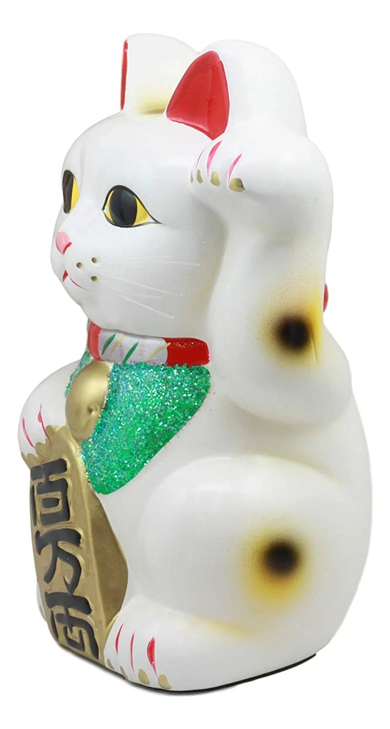 Ebros Japanese Luck and Fortune White Cat Maneki Neko Coin Bank Ceramic 9.5"H - Image 2