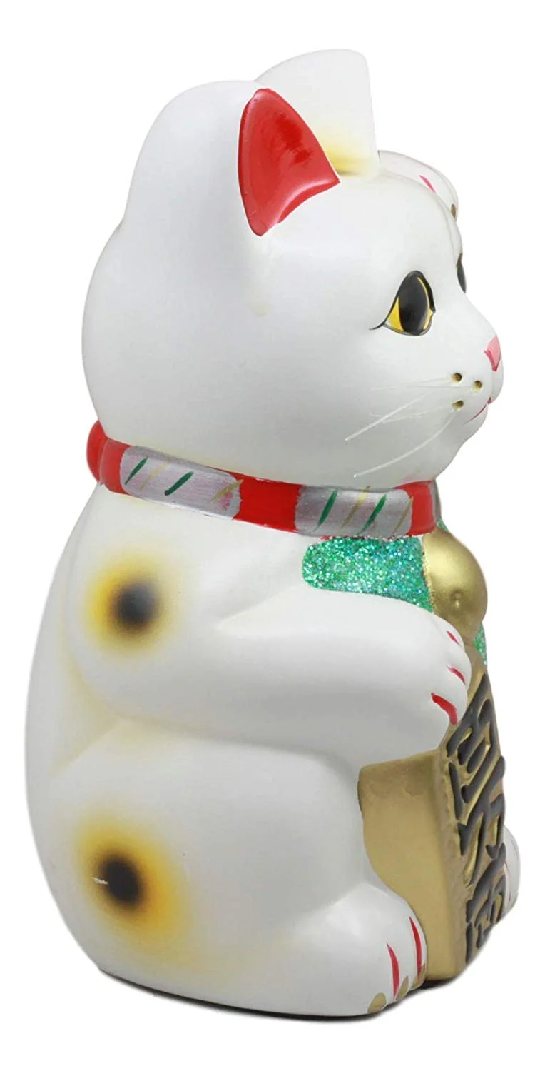 Ebros Japanese Luck and Fortune White Cat Maneki Neko Coin Bank Ceramic 9.5"H - Image 4