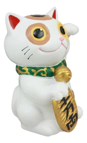 Ebros Japanese Luck And Fortune Charm White Beckoning Cat Maneki Neko Statue 4"Tall Tabletop Collectible Figurine - Image 3