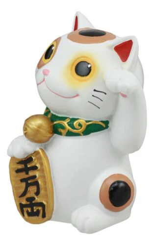 Ebros Japanese Luck And Fortune Charm White Beckoning Cat Maneki Neko Statue 4"Tall Tabletop Collectible Figurine - Image 4