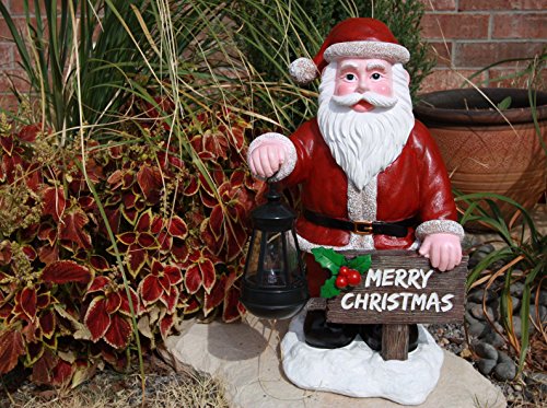 Ebros Jolly Seasons Merry Christmas Santa Claus Holding Greeting Sign Decorative Statue With Solar LED Light Lantern Lamp 16.5"H As Home Patio Welcome Entrance Decor Guest Greeter Figurine - Image 3