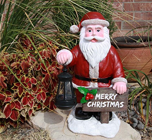 Ebros Jolly Seasons Merry Christmas Santa Claus Holding Greeting Sign Decorative Statue With Solar LED Light Lantern Lamp 16.5"H As Home Patio Welcome Entrance Decor Guest Greeter Figurine - Image 4