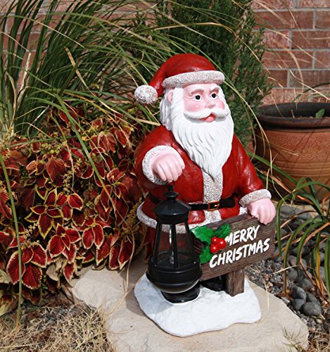 Ebros Jolly Seasons Merry Christmas Santa Claus Holding Greeting Sign Decorative Statue With Solar LED Light Lantern Lamp 16.5"H As Home Patio Welcome Entrance Decor Guest Greeter Figurine - Image 7