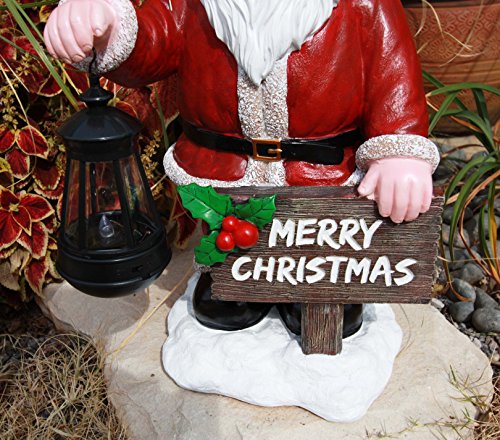Ebros Jolly Seasons Merry Christmas Santa Claus Holding Greeting Sign Decorative Statue With Solar LED Light Lantern Lamp 16.5"H As Home Patio Welcome Entrance Decor Guest Greeter Figurine - Image 8