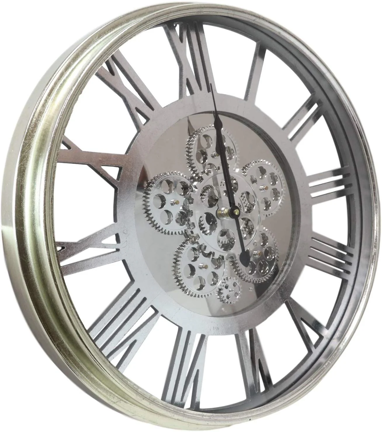 Ebros Large 21.25" W Contemporary Modern Transitional Design Steampunk Wall Clock with Complex Mechanical Moving Gears Mirror Face Roman Numerals Accent Clockwork Gearwork Decor - Image 4