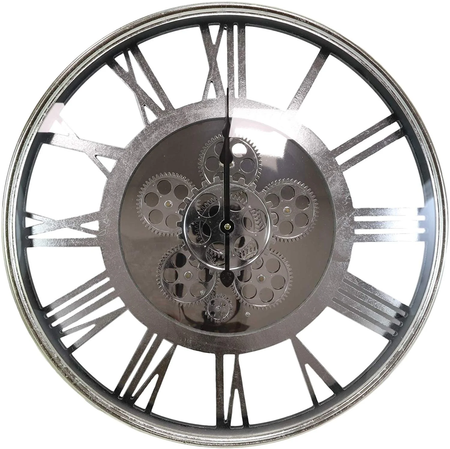 Ebros Large 21.25" W Contemporary Modern Transitional Design Steampunk Wall Clock with Complex Mechanical Moving Gears Mirror Face Roman Numerals Accent Clockwork Gearwork Decor - Image 5