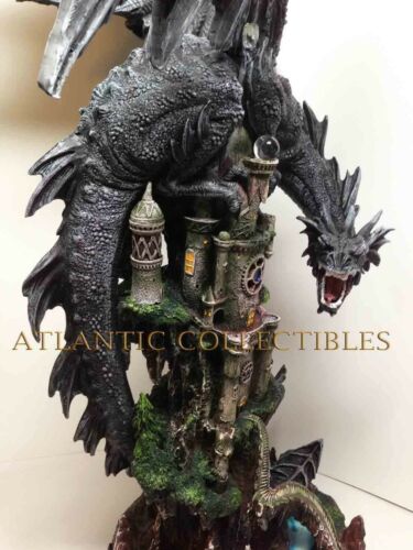 Ebros Large 23.5" Tall Black Dragon Guarding Castle Atop A Rocky Cliff Statue - Image 8