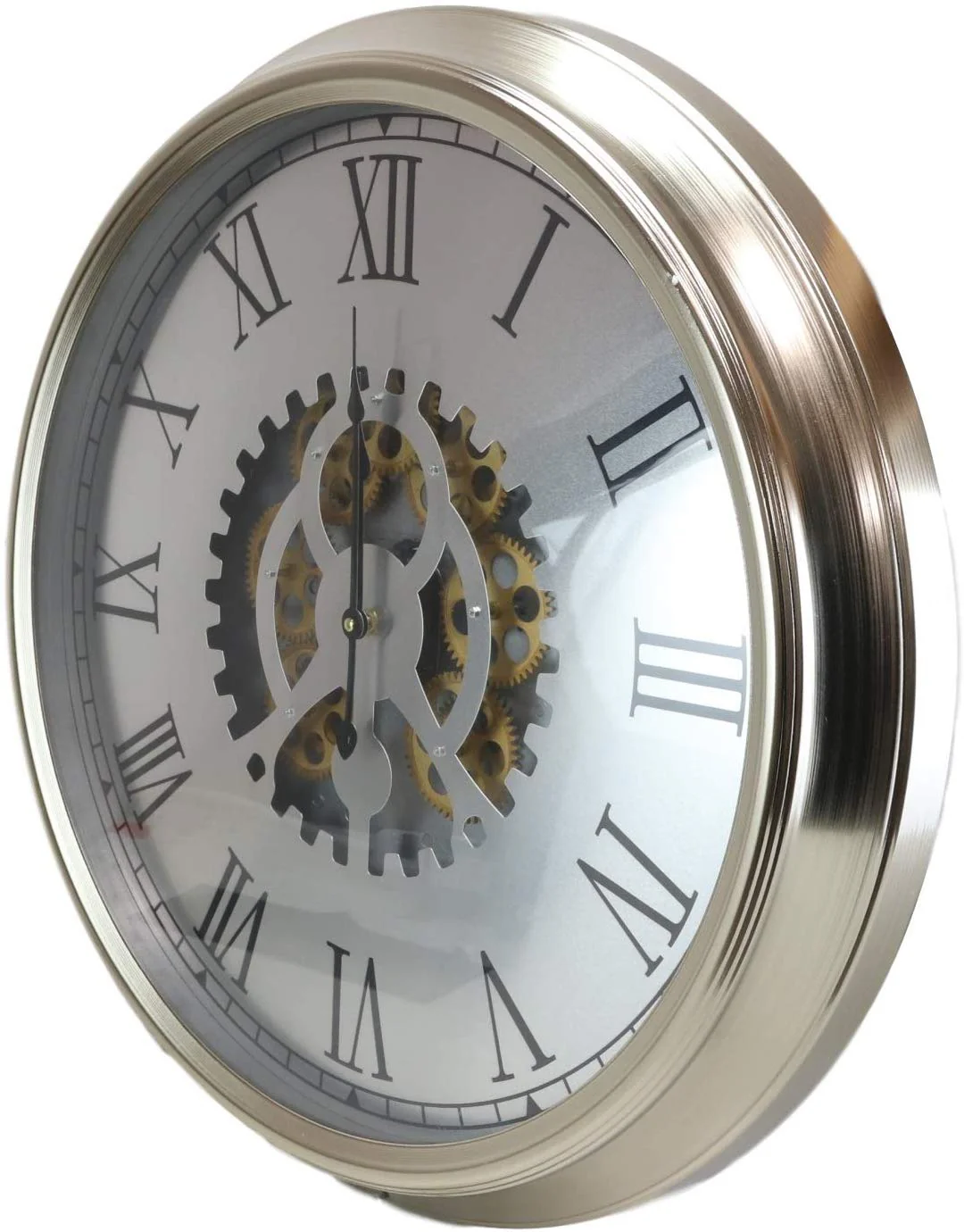 Ebros Large 25" W Contemporary Silver Trim Steampunk Wall Clock with Moving Gear - Image 3