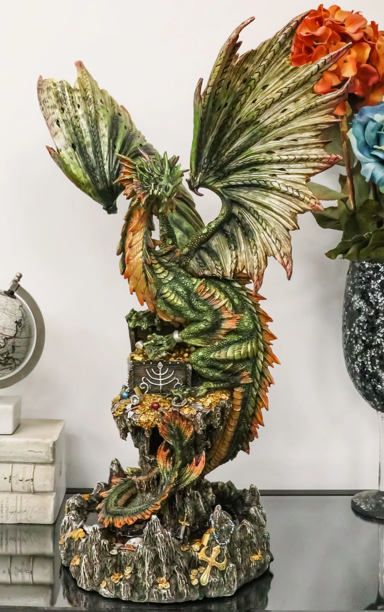 Ebros Large 26"H Green Castle Guardian Treasure Dragon Statue Fantasy Home Decor