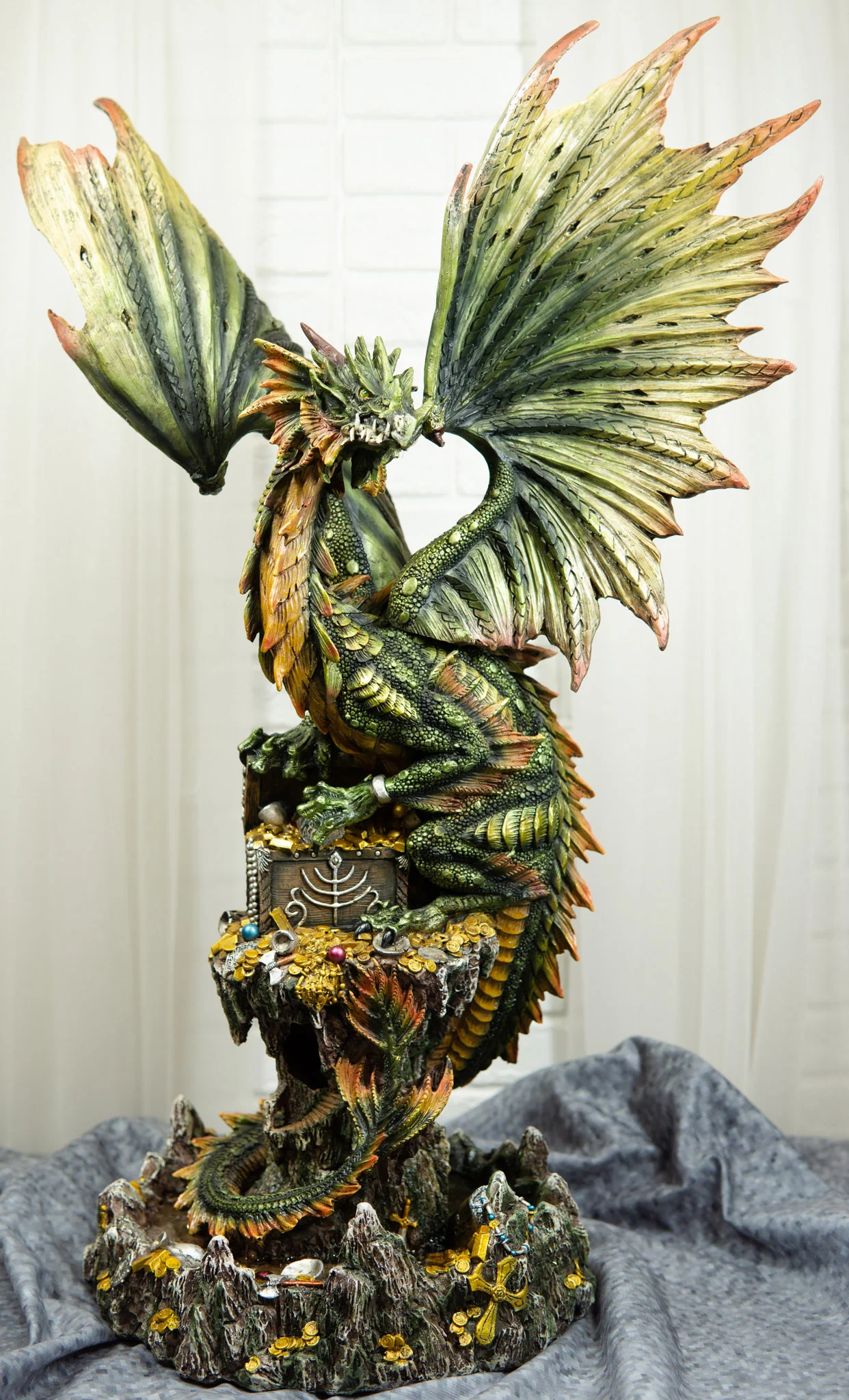 Ebros Large 26"H Green Castle Guardian Treasure Dragon Statue Fantasy Home Decor - Image 11