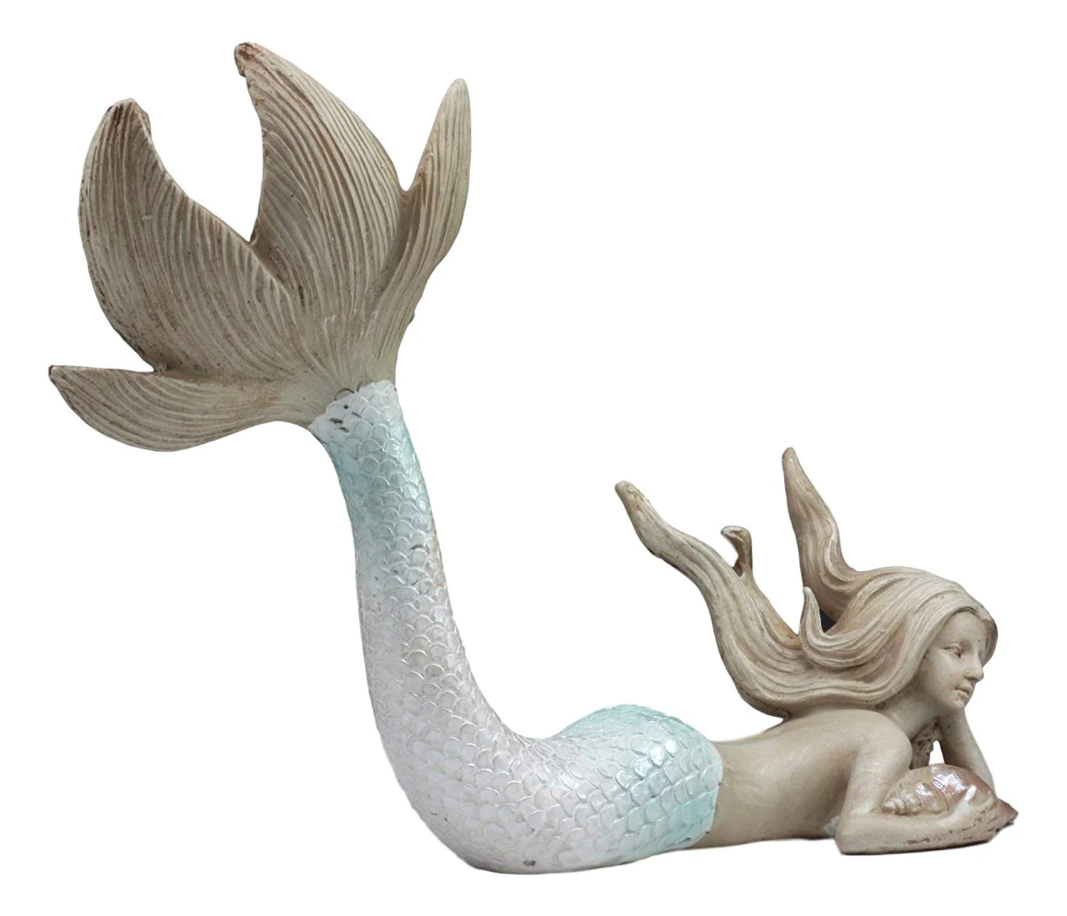 Ebros Large Art Nouveau Siren Mermaid Laying On The Sea Floor with Sea Shell Figurine 11" Long Fantasy Coastal or Nautical Decor Statue - Image 4