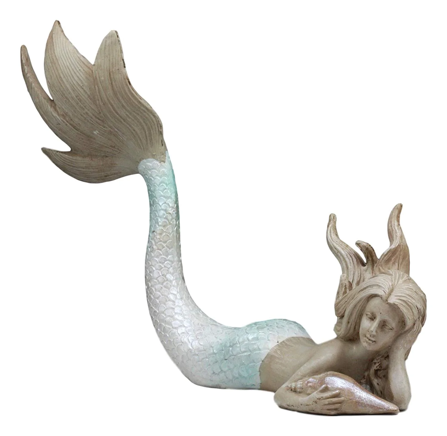 Ebros Large Art Nouveau Siren Mermaid Laying On The Sea Floor with Sea Shell Figurine 11" Long Fantasy Coastal or Nautical Decor Statue - Image 5