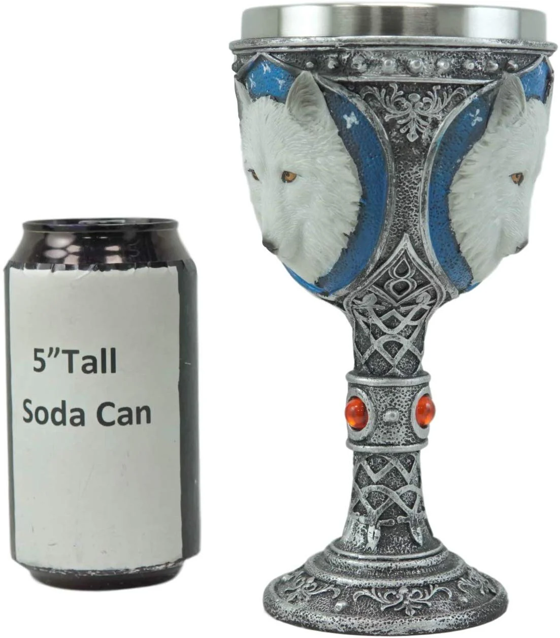 Ebros Large Celtic Direwolf White Snow Wolf Coffee Mug & Wine Goblet Chalice Set - Image 2