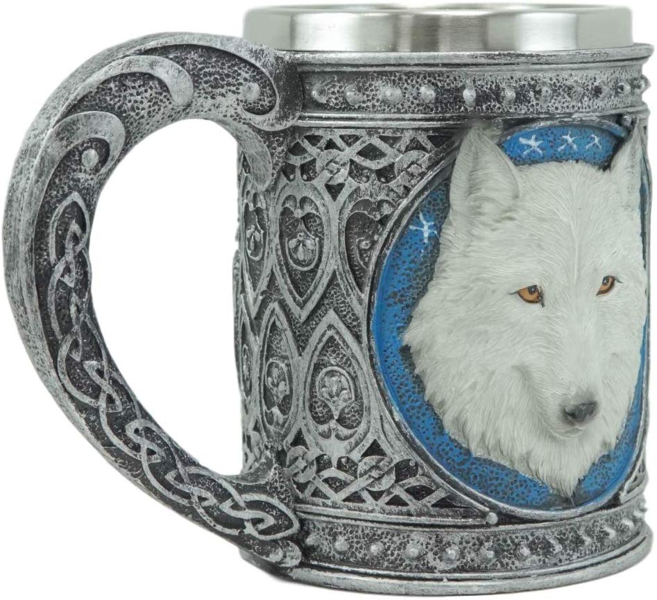 Ebros Large Celtic Direwolf White Snow Wolf Coffee Mug & Wine Goblet Chalice Set - Image 3