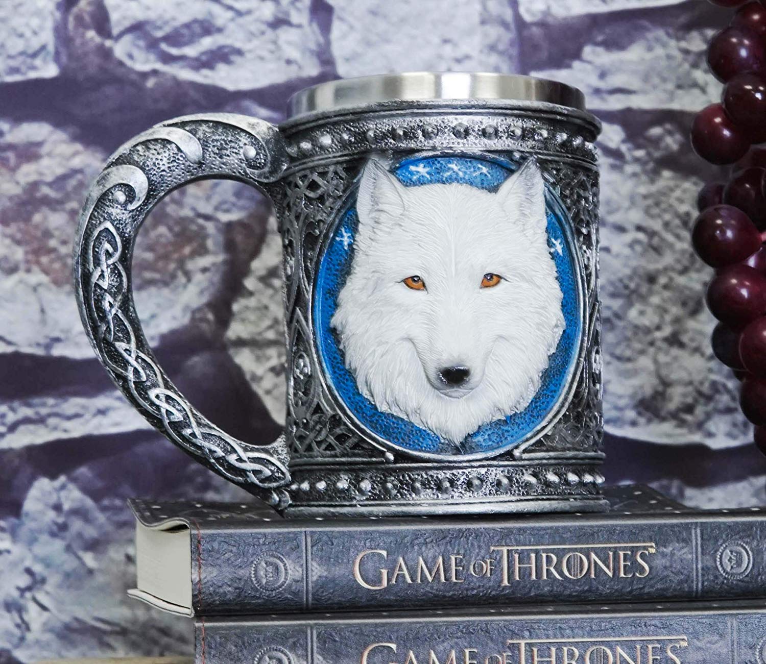Ebros Large Celtic Direwolf White Snow Wolf Coffee Mug & Wine Goblet Chalice Set - Image 4