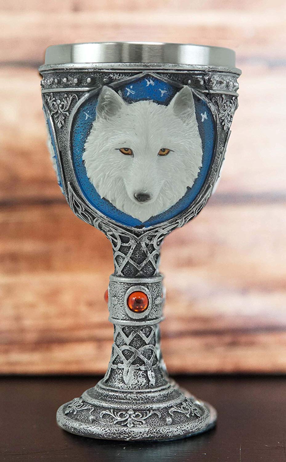 Ebros Large Celtic Direwolf White Snow Wolf Coffee Mug & Wine Goblet Chalice Set - Image 5