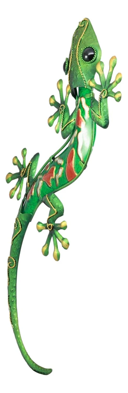 Ebros Crawling Green Vibrant Colors Metal Lizard Gecko 3D Wall Decor Art 18.5"L - Image 3