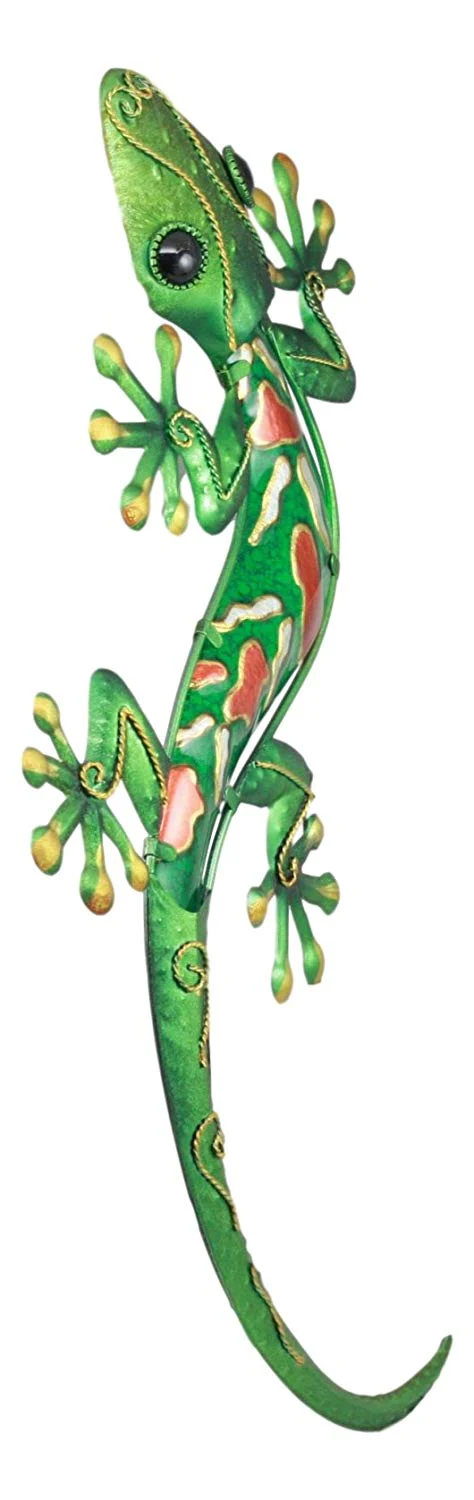 Ebros Crawling Green Vibrant Colors Metal Lizard Gecko 3D Wall Decor Art 18.5"L - Image 4