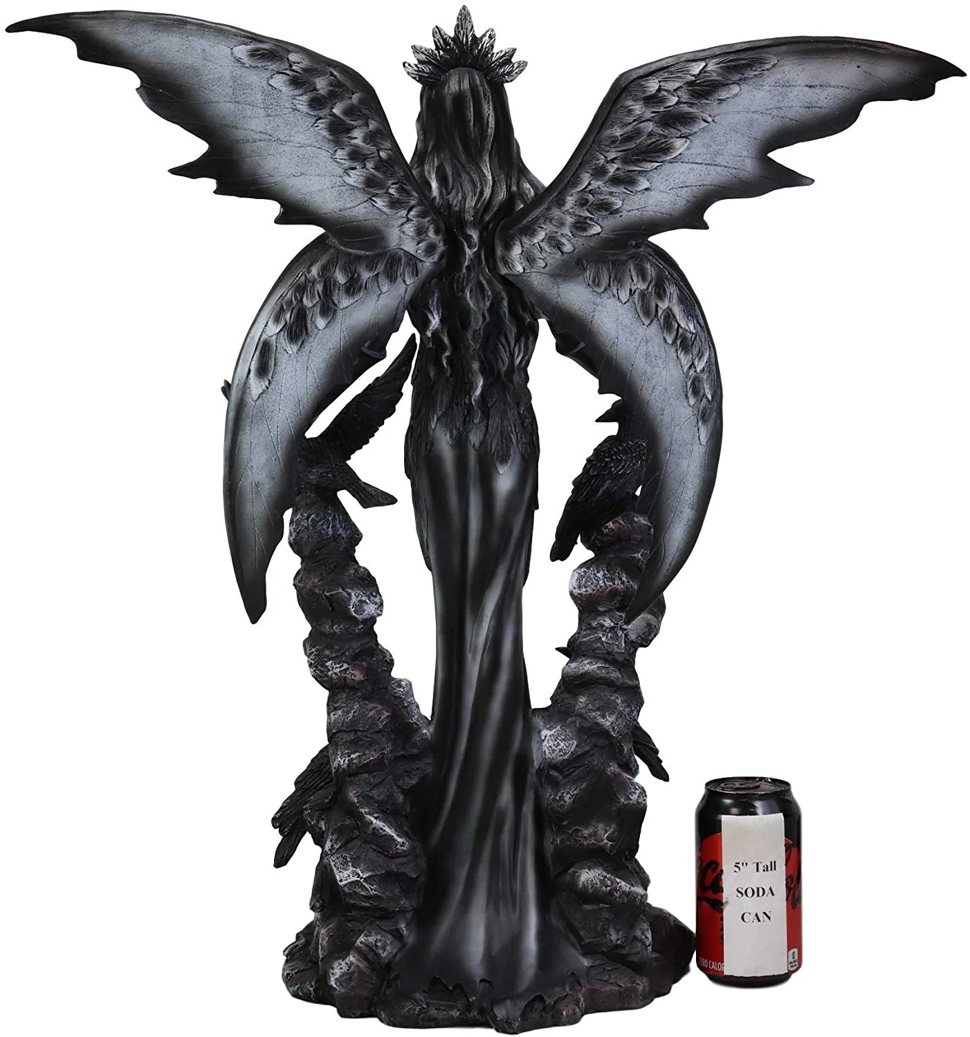 Ebros Large Gothic Raven Fey Fairy Queen Maleficent with Crown Statue 24" Tall Dark Skies Harbinger of Doom Patroness Crow Celestial Goddess Figurine Halloween Ossuary Macabre Home Decor Accent - Image 4