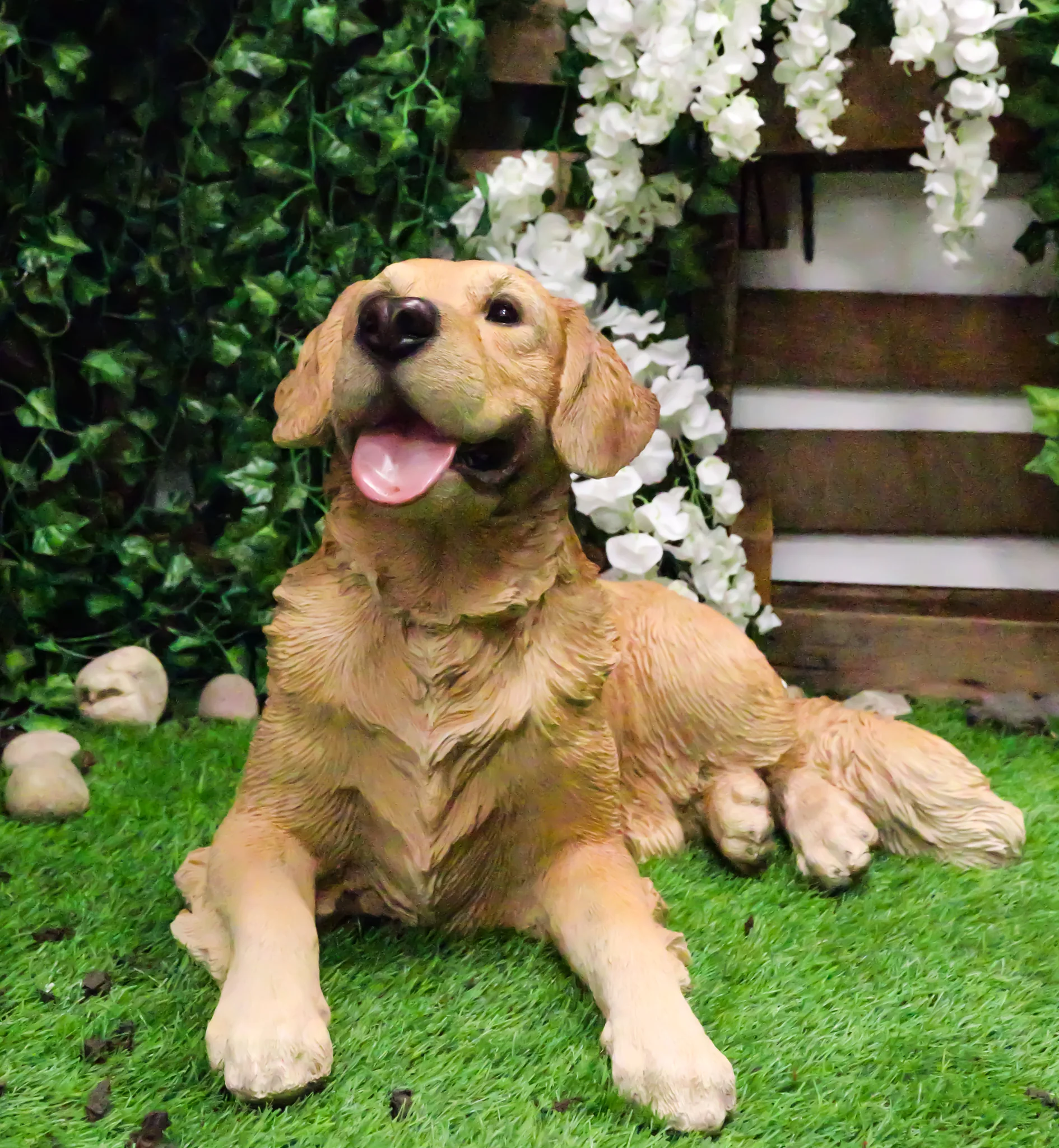Large Lifelike Charlie The Chocolate Golden Retriever Panting Statue 23.25"Long - Image 9