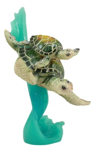 Ebros Large Marine Giant Sea Turtle With Hatchling Baby Riding Current Figurine - Image 2