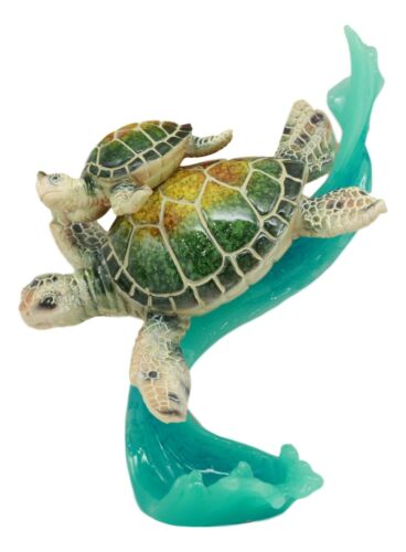Ebros Large Marine Giant Sea Turtle With Hatchling Baby Riding Current Figurine - Image 4