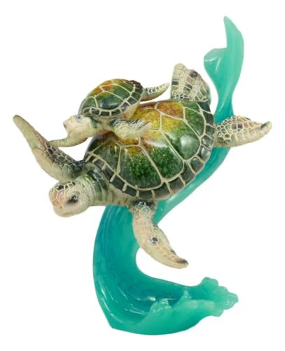 Ebros Large Marine Giant Sea Turtle With Hatchling Baby Riding Current Figurine - Image 5