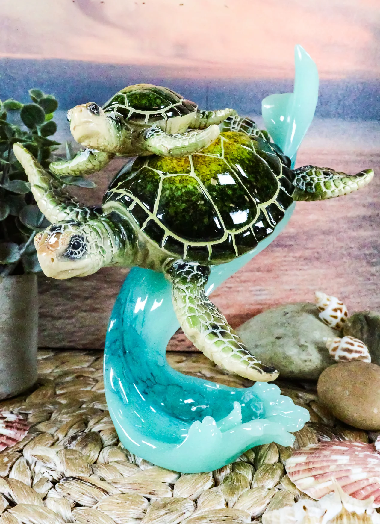 Ebros Large Marine Giant Sea Turtle With Hatchling Baby Riding Current Figurine - Image 7