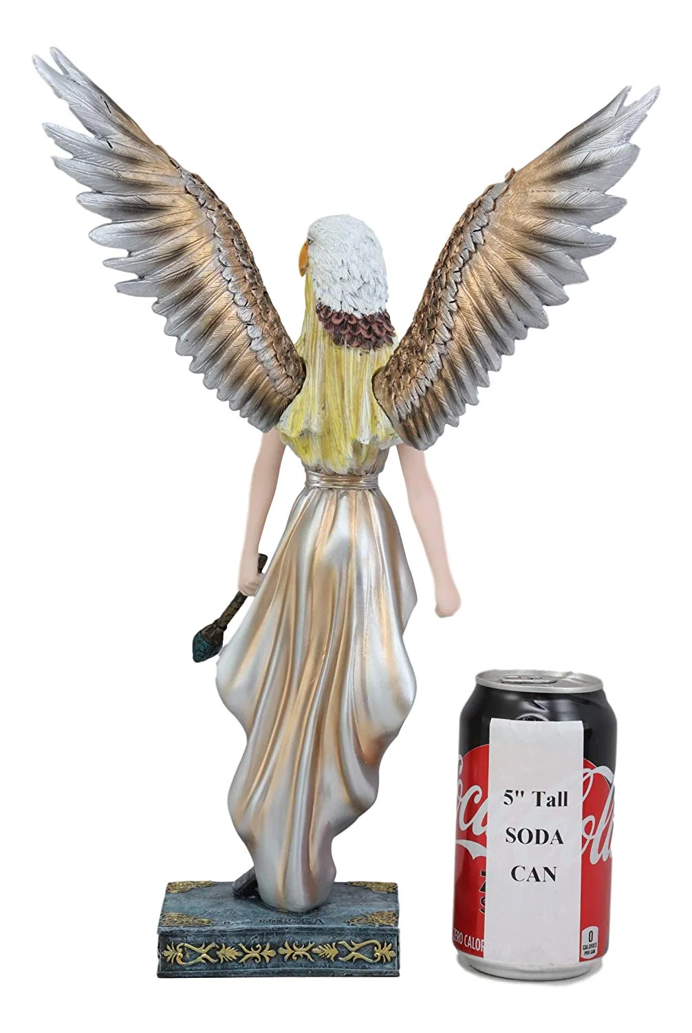 Ebros Large Mythical Goddess Tribal Warrior Medicine Fairy with Eagle Head Headdress Statue 14.75" Tall Whimsical Gaia Faerie Pixie Nymph with Ion Blue Magic Wand Fantasy Sculpture - Image 3