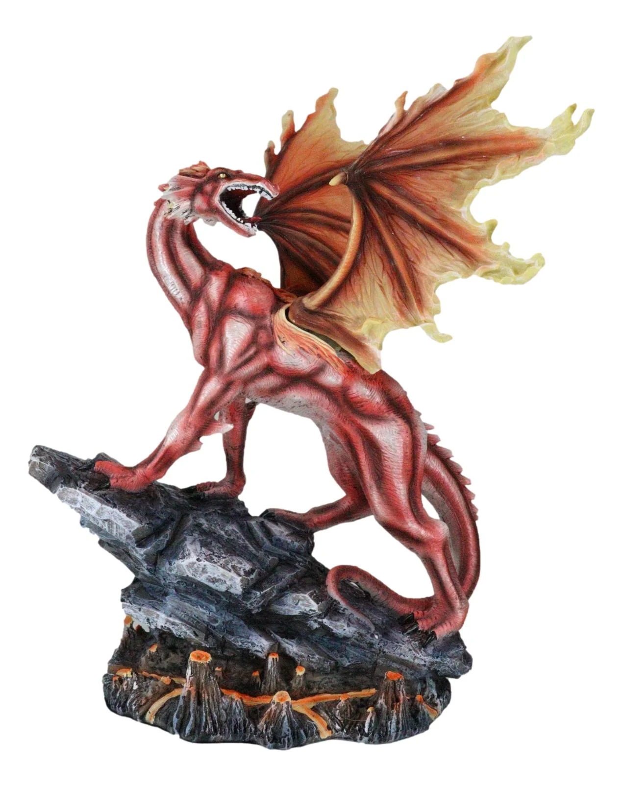 Ebros Large Red Magma Lava Smaug Dragon On Volcanic Rock Statue Fantasy Home Decor - Image 2