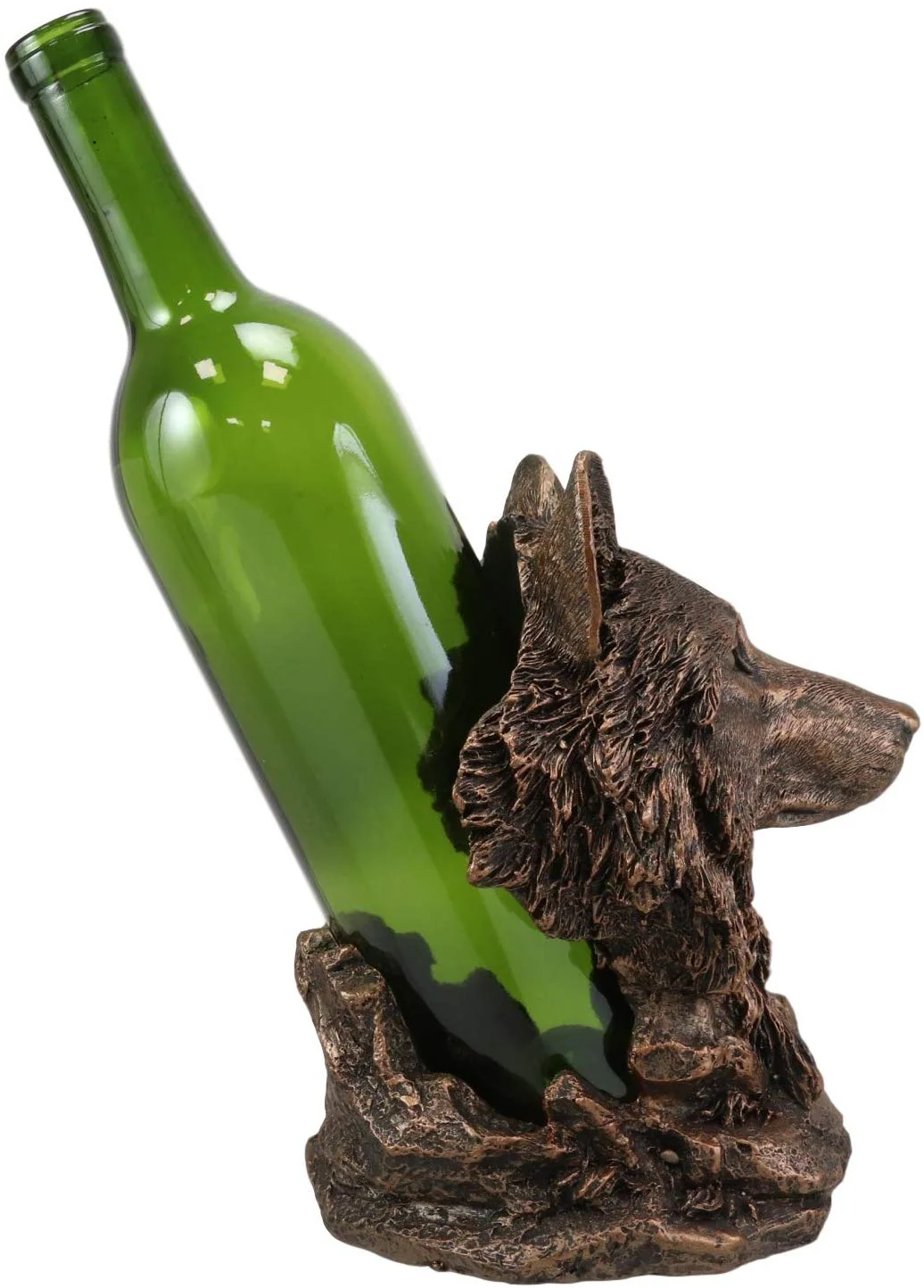 Ebros Large Rustic Wolf Head Wine Holder Figurine 7.75" Tall Caddy Organizer - Image 2