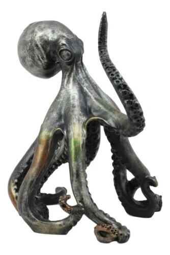 Ebros Large Standing Octopus Statue in Silver Finish Resin Marine Decor 11.5" W - Image 5