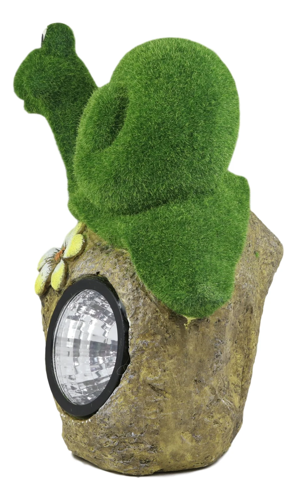 Ebros Whimsical Flocked Grass Snail On Rock Garden Statue With Solar LED Light Decor - Image 2