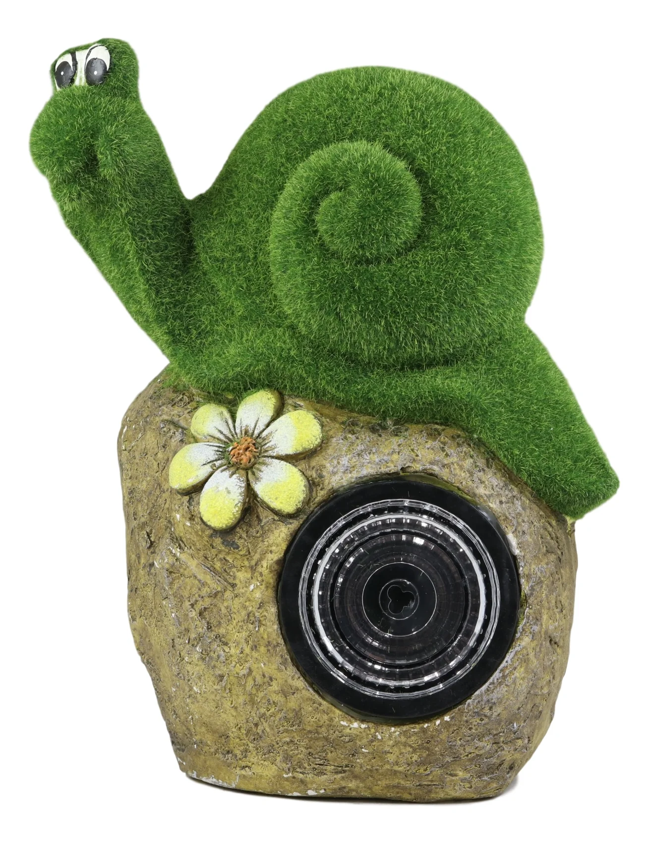 Ebros Whimsical Flocked Grass Snail On Rock Garden Statue With Solar LED Light Decor - Image 3