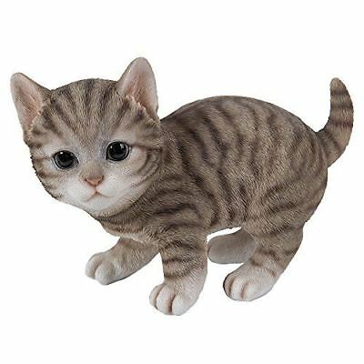 Lifelike Crouching Grey Striped Tabby Cat Statue 8.25"Long Realistic Glass Eyes - Image 3