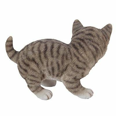 Lifelike Crouching Grey Striped Tabby Cat Statue 8.25"Long Realistic Glass Eyes - Image 4