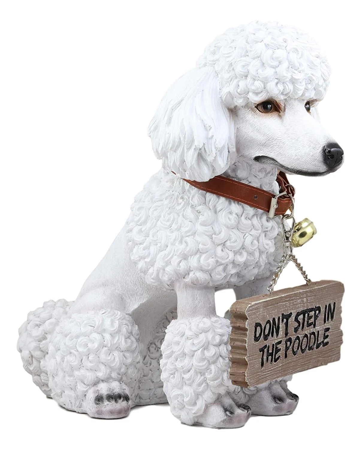Ebros Realistic White French Poodle Dog Fifi Welcome Greeter Statue With Jingle Collar - Image 3
