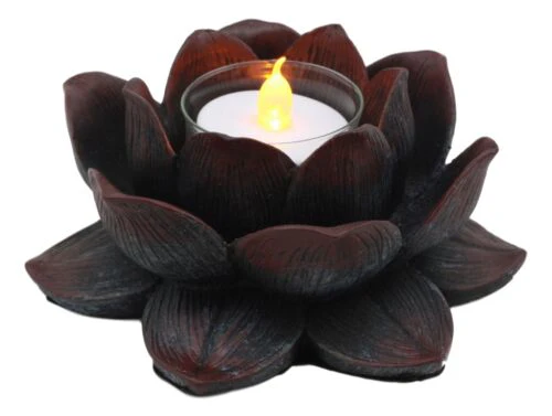 Ebros Lotus Meditation Flower Tea Light Candle Holder 4.5"W (Bronze Patina) - Image 2
