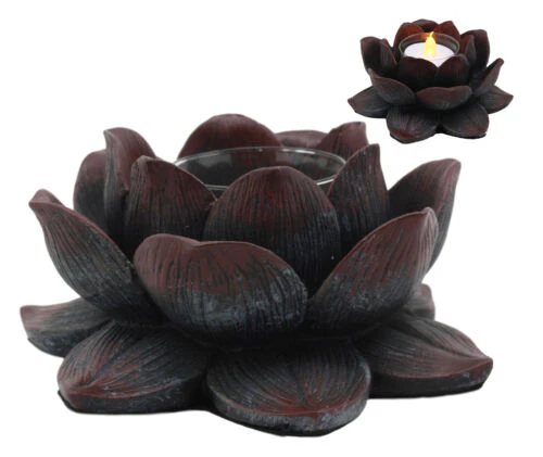 Ebros Lotus Meditation Flower Tea Light Candle Holder 4.5"W (Bronze Patina) - Image 3