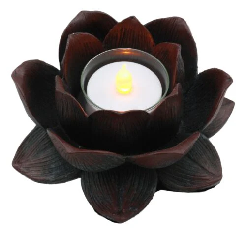 Ebros Lotus Meditation Flower Tea Light Candle Holder 4.5"W (Bronze Patina) - Image 4