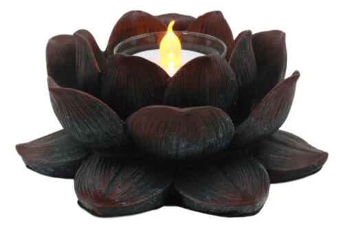 Ebros Lotus Meditation Flower Tea Light Candle Holder 4.5"W (Bronze Patina) - Image 5