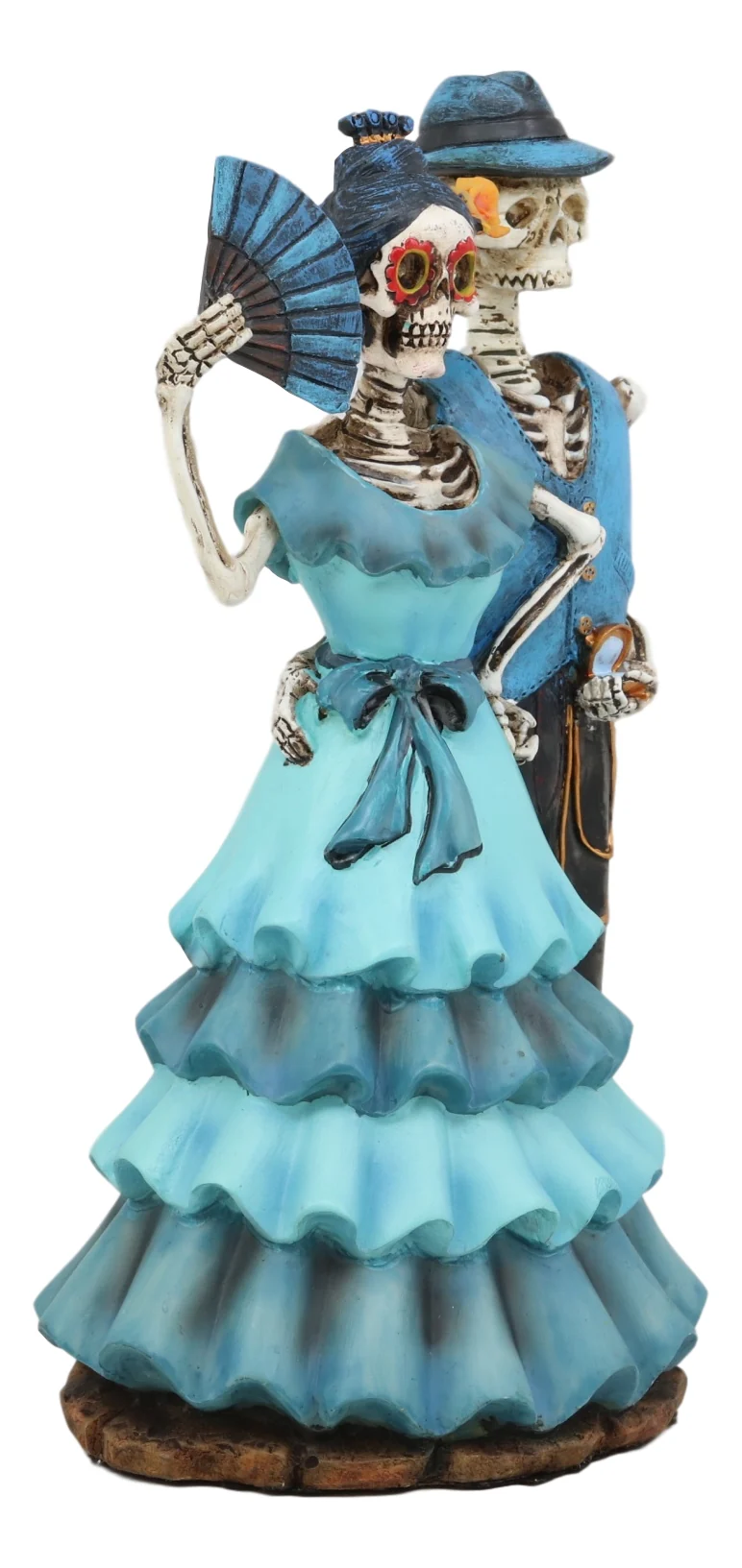 Ebros Love Never Dies Wedding Bride with Fan and Groom Skeleton Couple in Blue Outfits Figurine 7" Tall Day of The Dead DOD Skulls Ossuary Macabre Graveyard Spooky Halloween Decor Statue - Image 2