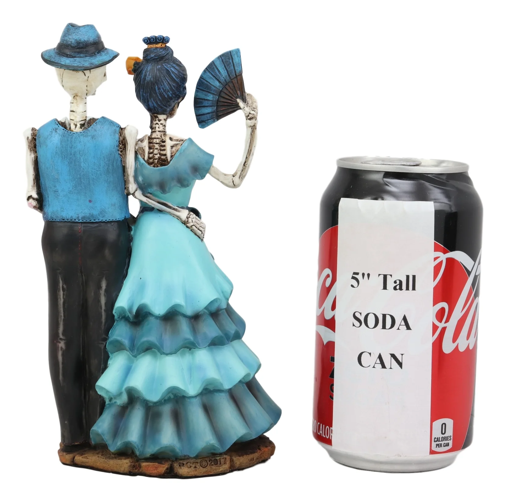 Ebros Love Never Dies Wedding Bride with Fan and Groom Skeleton Couple in Blue Outfits Figurine 7" Tall Day of The Dead DOD Skulls Ossuary Macabre Graveyard Spooky Halloween Decor Statue - Image 4