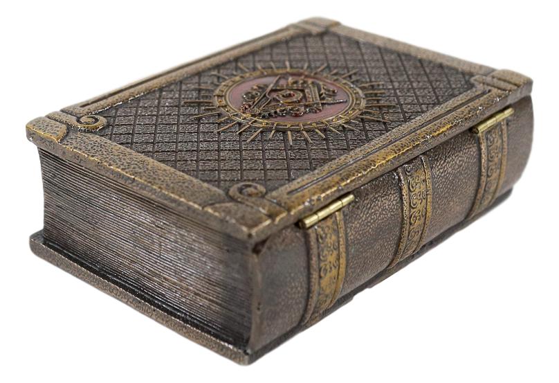 Ebros Masonic Symbol Freemasonry Square and Compasses Hinged Book Box 5.75"L - Image 2