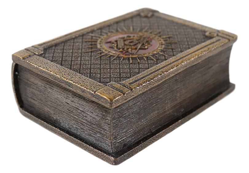 Ebros Masonic Symbol Freemasonry Square and Compasses Hinged Book Box 5.75"L - Image 5