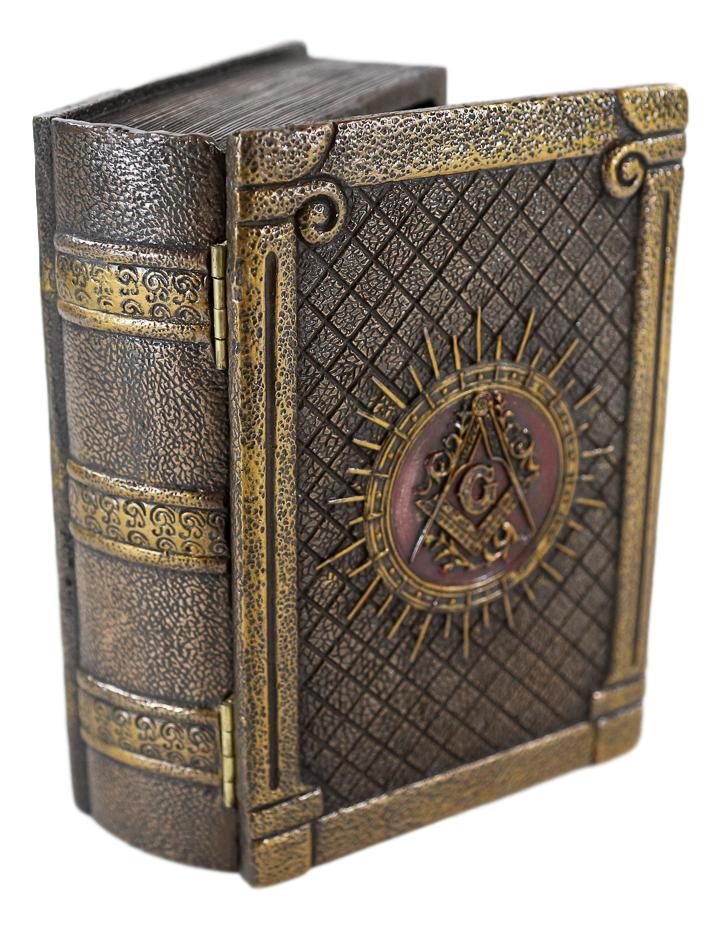 Ebros Masonic Symbol Freemasonry Square and Compasses Hinged Book Box 5.75"L - Image 6