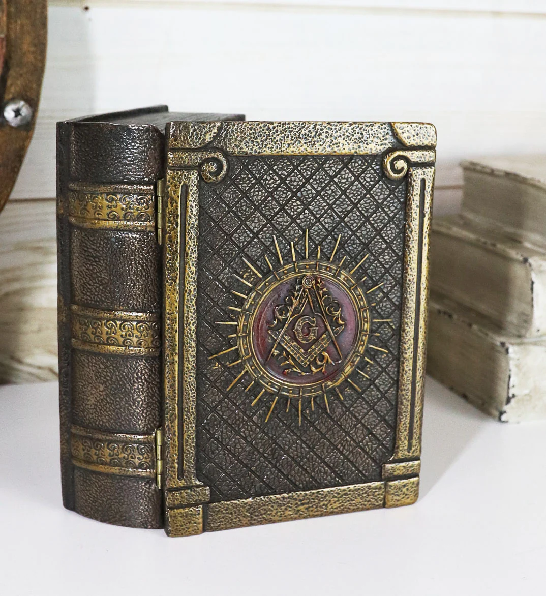 Ebros Masonic Symbol Freemasonry Square and Compasses Hinged Book Box 5.75"L - Image 8