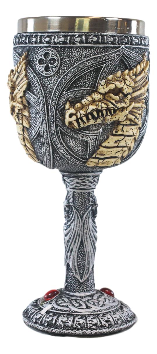 Ebros Medieval Fantasy Rune Dragon Skeleton Fossil 5oz Wine Drink Goblet Chalice - Image 2